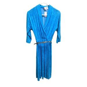Vintage 1970s Wendy One Blue Terry Cloth Belted Dress  Size 7 with Tags